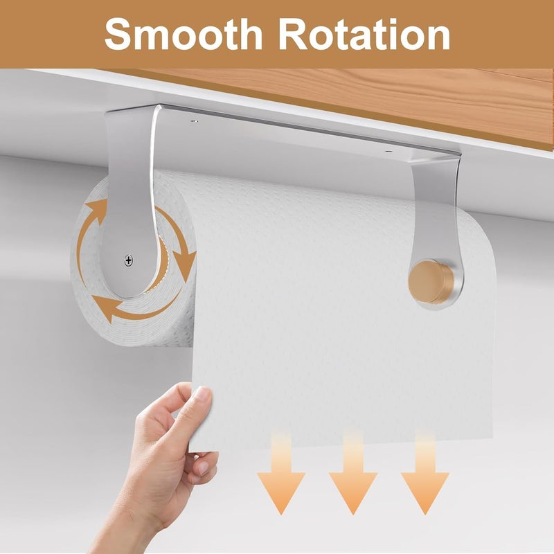 HZE Paper Towel Holder Under Cabinet, Wall Mount, Stainless Steel Paper Towel Holder for Kitchen and Bathroom, Adhesive or Screws, Silver - Image 2